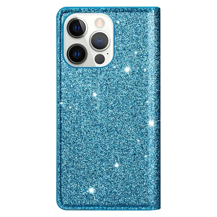 For iPhone 16 Pro Case Glittery Card Slot PU+TPU Phone Cover