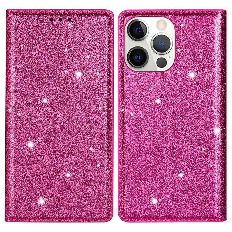 For iPhone 16 Pro Case Glittery Card Slot PU+TPU Phone Cover