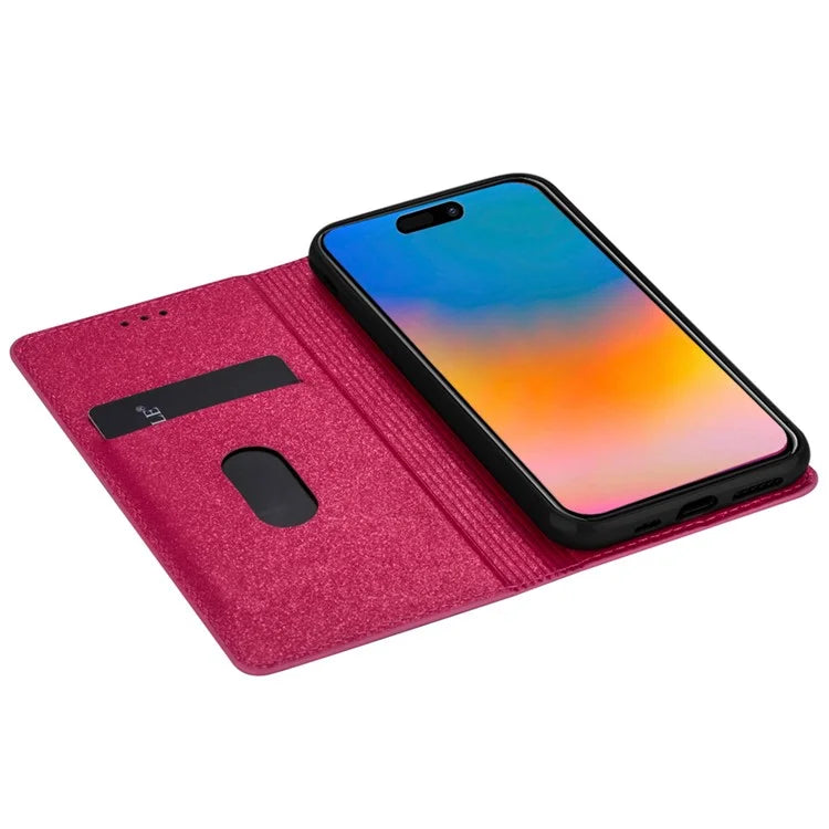 For iPhone 16 Pro Case Glittery Card Slot PU+TPU Phone Cover