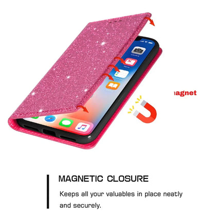 For iPhone 16 Pro Case Glittery Card Slot PU+TPU Phone Cover