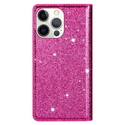 For iPhone 16 Pro Case Glittery Card Slot PU+TPU Phone Cover