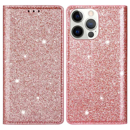For iPhone 16 Pro Case Glittery Card Slot PU+TPU Phone Cover