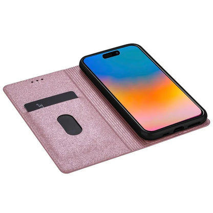 For iPhone 16 Pro Case Glittery Card Slot PU+TPU Phone Cover