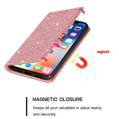 For iPhone 16 Pro Case Glittery Card Slot PU+TPU Phone Cover