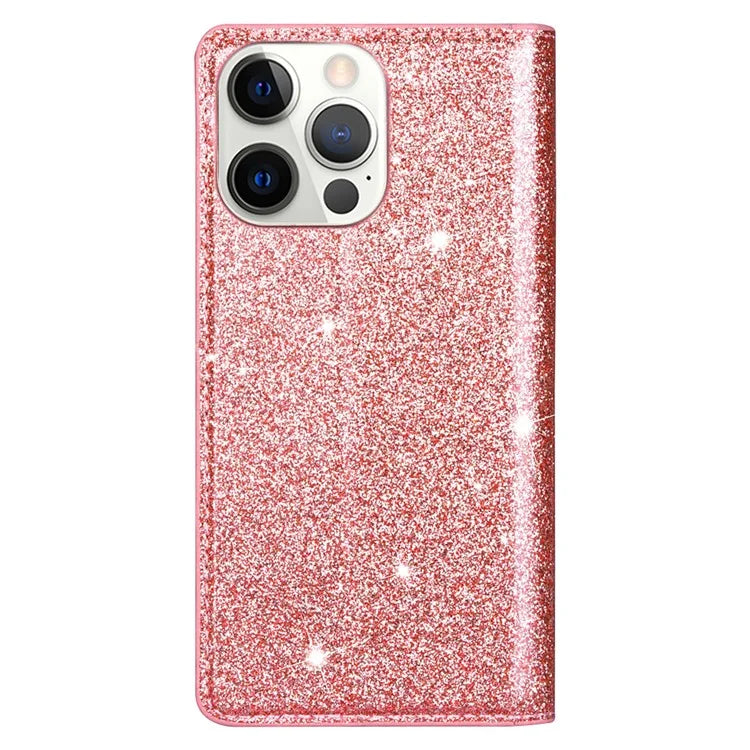 For iPhone 16 Pro Case Glittery Card Slot PU+TPU Phone Cover