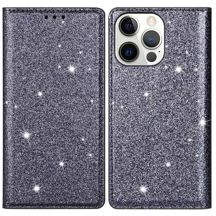 For iPhone 16 Pro Case Glittery Card Slot PU+TPU Phone Cover