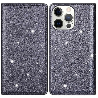 For iPhone 16 Pro Case Glittery Card Slot PU+TPU Phone Cover