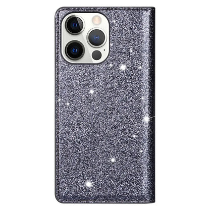 For iPhone 16 Pro Case Glittery Card Slot PU+TPU Phone Cover