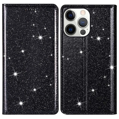 For iPhone 16 Pro Case Glittery Card Slot PU+TPU Phone Cover