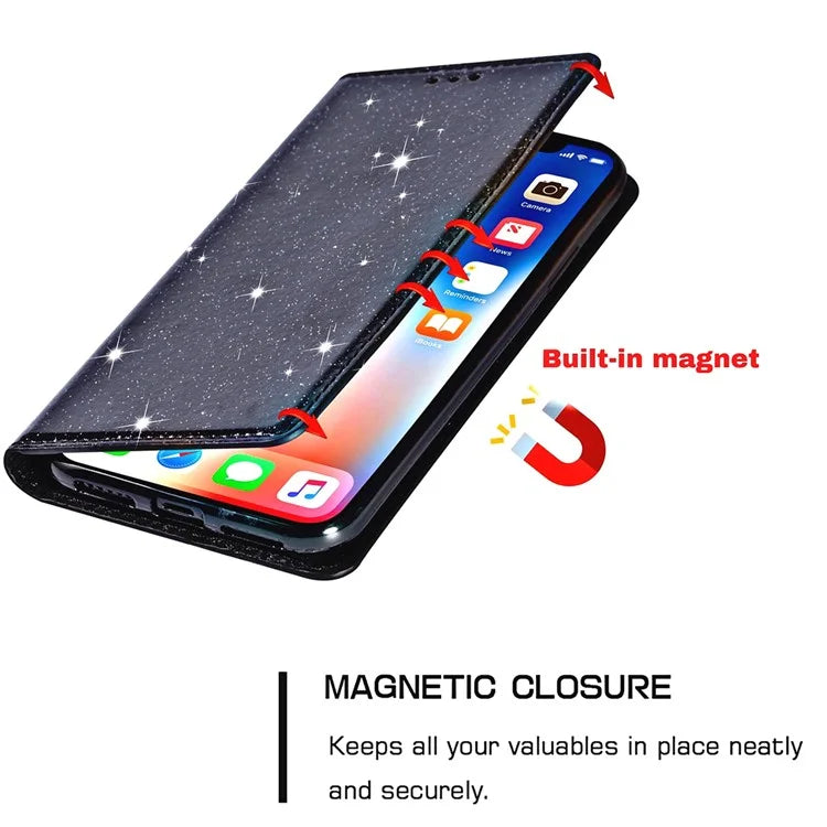 For iPhone 16 Pro Case Glittery Card Slot PU+TPU Phone Cover