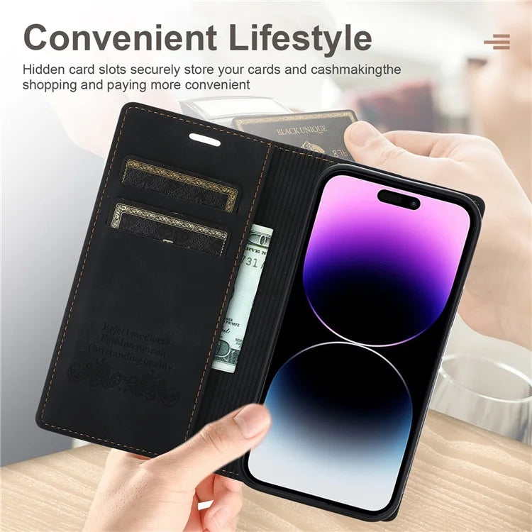 For iPhone 16 Pro Wallet Case Magnetic Closing Leather Phone Cover