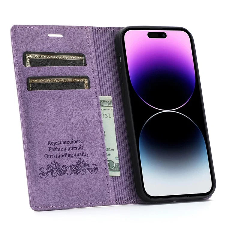 For iPhone 16 Pro Max Wallet Phone Case Magnetic Closing Leather Flip Cover