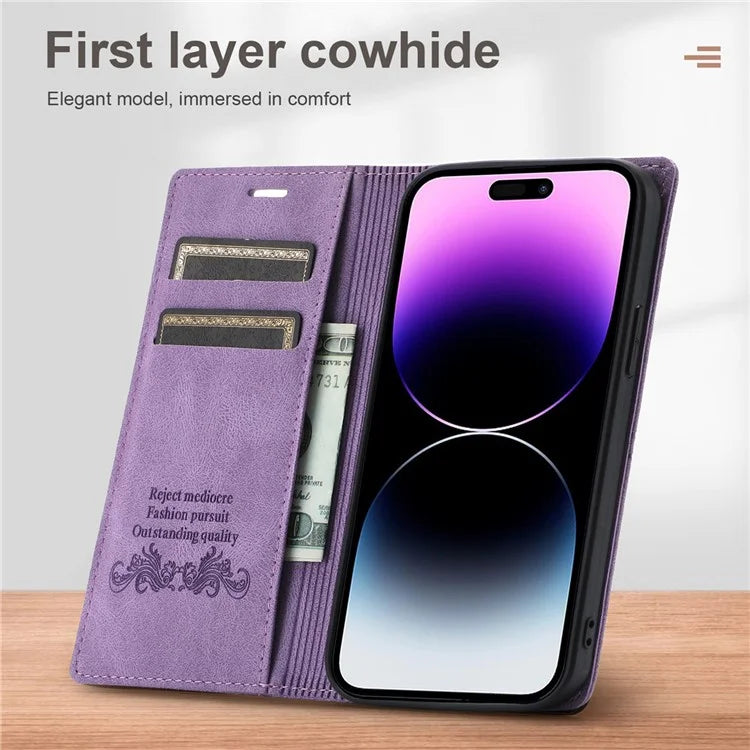 For iPhone 16 Pro Max Wallet Phone Case Magnetic Closing Leather Flip Cover