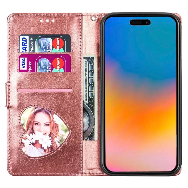 For iPhone 16 Pro Stand Case Glitter Phone Leather Cover Zipper Pocket