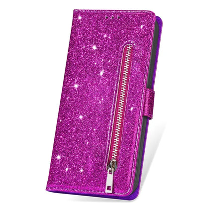 For iPhone 16 Pro Stand Case Glitter Phone Leather Cover Zipper Pocket