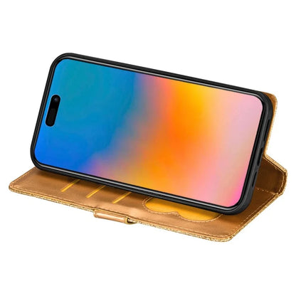For iPhone 16 Pro Stand Case Glitter Phone Leather Cover Zipper Pocket