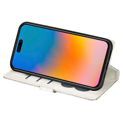 For iPhone 16 Pro Stand Case Glitter Phone Leather Cover Zipper Pocket