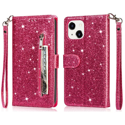 For iPhone 16 Pro Stand Case Glitter Phone Leather Cover Zipper Pocket