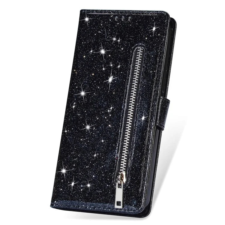 For iPhone 16 Pro Max Case Glitter Leather Stand Phone Cover Zipper Pocket