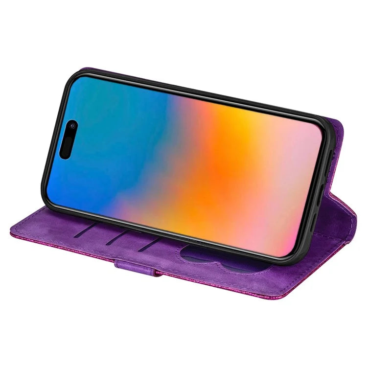 For iPhone 16 Pro Max Case Glitter Leather Stand Phone Cover Zipper Pocket