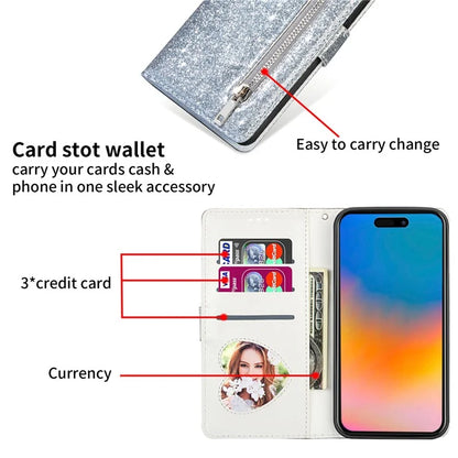 For iPhone 16 Pro Max Case Glitter Leather Stand Phone Cover Zipper Pocket