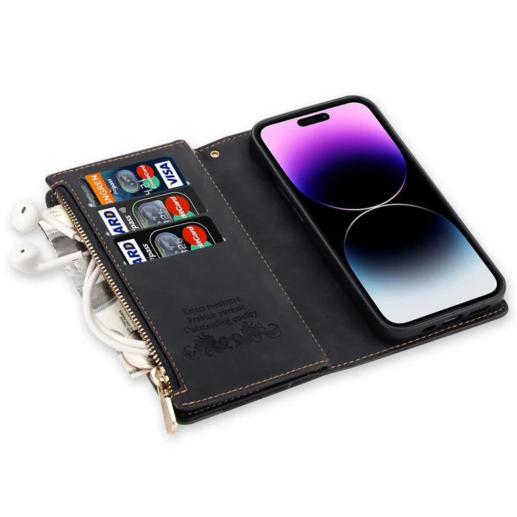 For iPhone 16 Pro Case Color Splicing Anti-Drop Leather Wallet Phone Cover