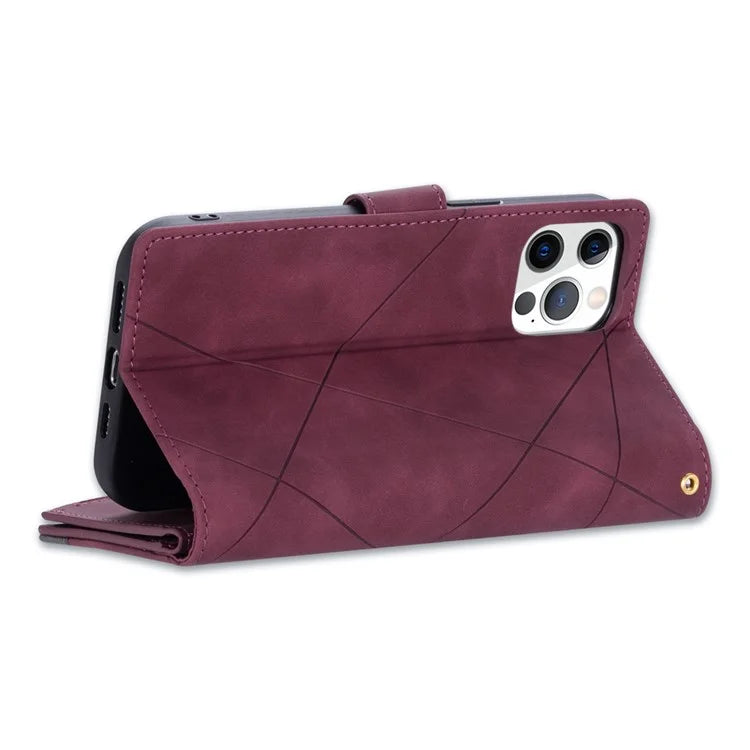 For iPhone 16 Pro Case Color Splicing Anti-Drop Leather Wallet Phone Cover
