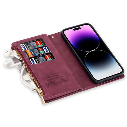 For iPhone 16 Pro Case Color Splicing Anti-Drop Leather Wallet Phone Cover