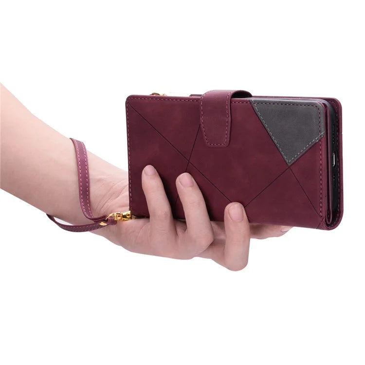 For iPhone 16 Pro Case Color Splicing Anti-Drop Leather Wallet Phone Cover