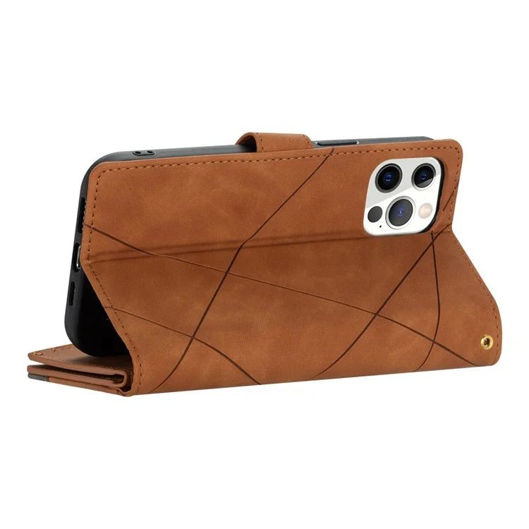 For iPhone 16 Pro Case Color Splicing Anti-Drop Leather Wallet Phone Cover