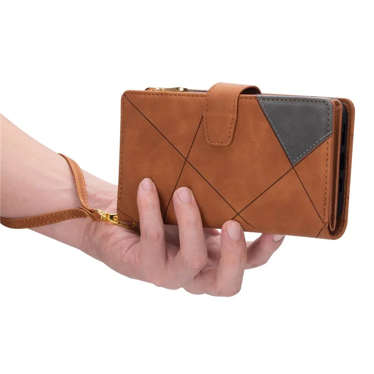 For iPhone 16 Pro Case Color Splicing Anti-Drop Leather Wallet Phone Cover