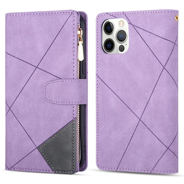 For iPhone 16 Pro Max Wallet Case Color Splicing Leather Phone Cover with Stand