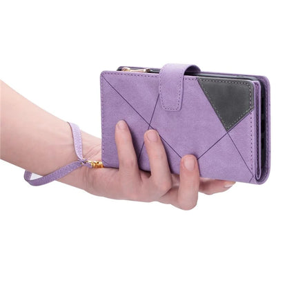 For iPhone 16 Pro Max Wallet Case Color Splicing Leather Phone Cover with Stand