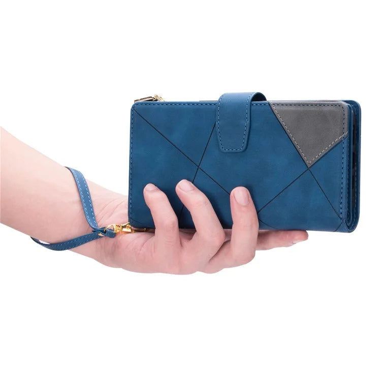 For iPhone 16 Pro Max Wallet Case Color Splicing Leather Phone Cover with Stand