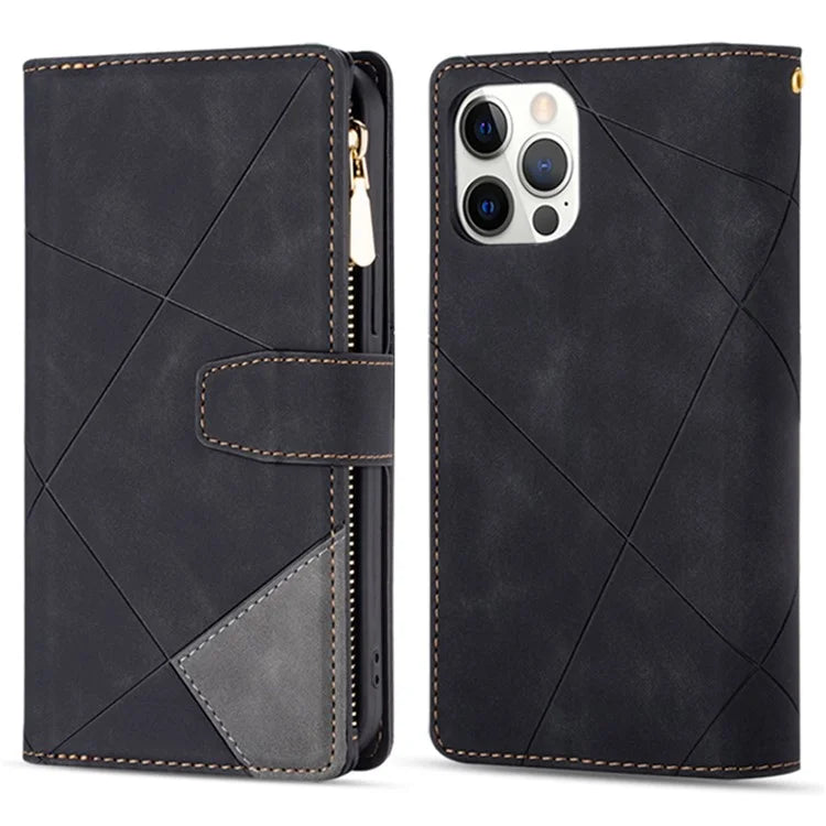 For iPhone 16 Pro Max Wallet Case Color Splicing Leather Phone Cover with Stand