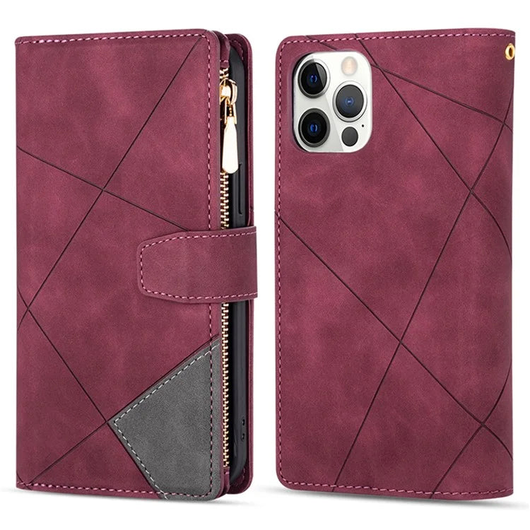 For iPhone 16 Pro Max Wallet Case Color Splicing Leather Phone Cover with Stand