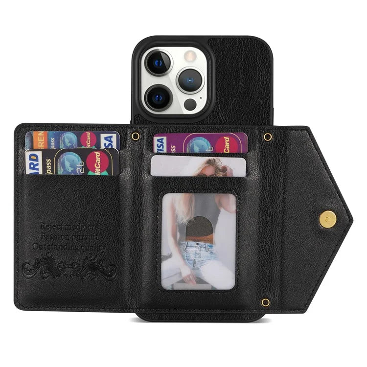 N.BEKUS For iPhone 16 Pro Max Leather Zipper Case Card Holder Phone Cover with Shoulder Strap