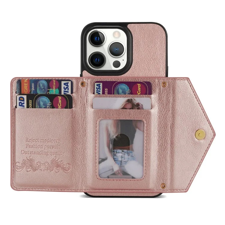N.BEKUS For iPhone 16 Pro Max Leather Zipper Case Card Holder Phone Cover with Shoulder Strap