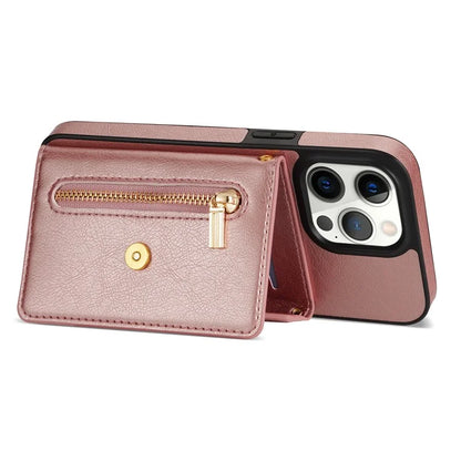 N.BEKUS For iPhone 16 Pro Max Leather Zipper Case Card Holder Phone Cover with Shoulder Strap