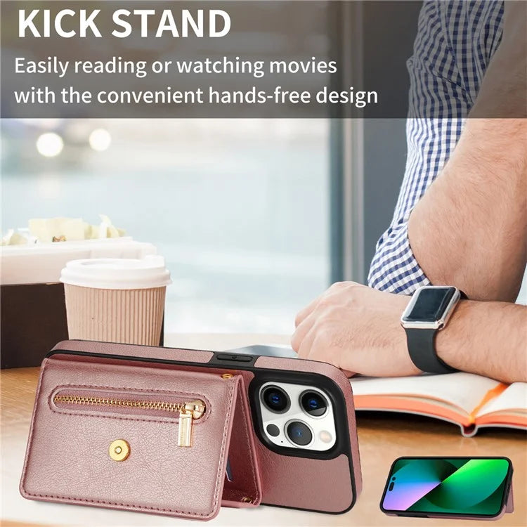 N.BEKUS For iPhone 16 Pro Max Leather Zipper Case Card Holder Phone Cover with Shoulder Strap