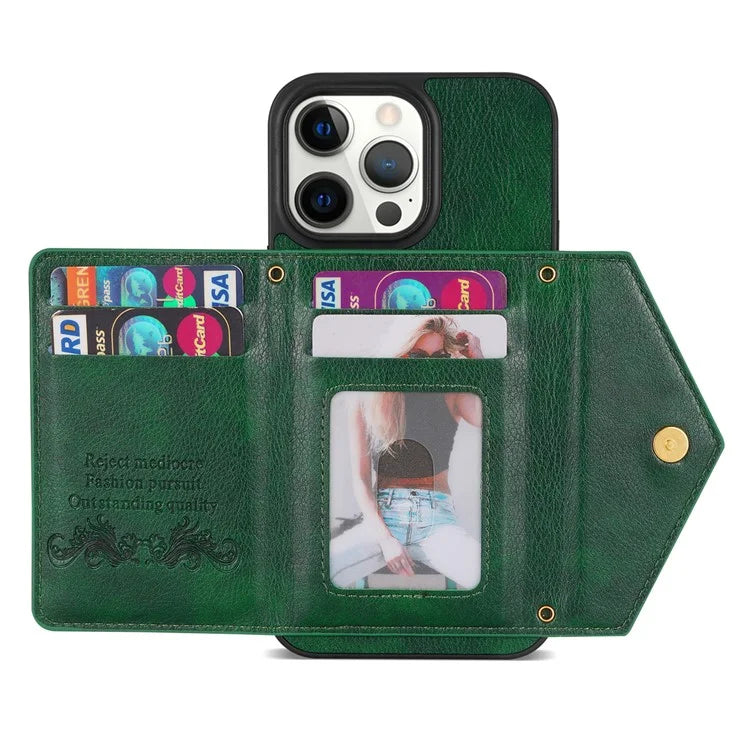 N.BEKUS For iPhone 16 Pro Max Leather Zipper Case Card Holder Phone Cover with Shoulder Strap