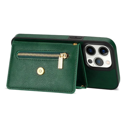 N.BEKUS For iPhone 16 Pro Max Leather Zipper Case Card Holder Phone Cover with Shoulder Strap