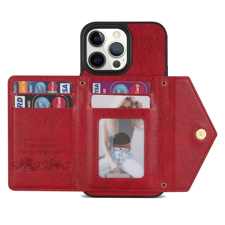 N.BEKUS For iPhone 16 Pro Max Leather Zipper Case Card Holder Phone Cover with Shoulder Strap