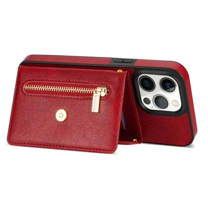 N.BEKUS For iPhone 16 Pro Max Leather Zipper Case Card Holder Phone Cover with Shoulder Strap
