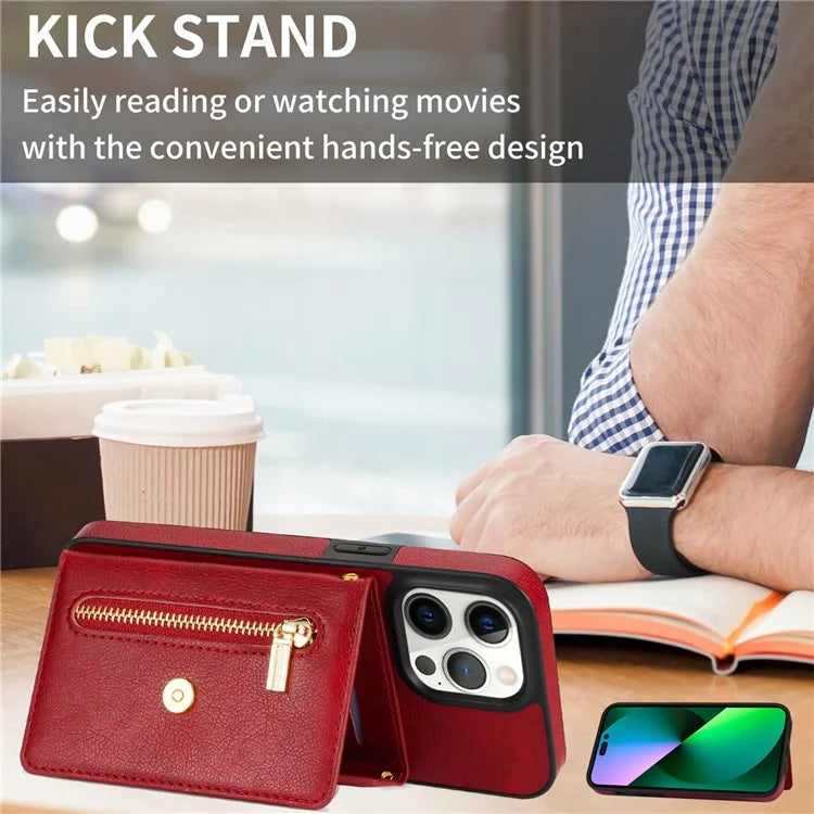 N.BEKUS For iPhone 16 Pro Max Leather Zipper Case Card Holder Phone Cover with Shoulder Strap
