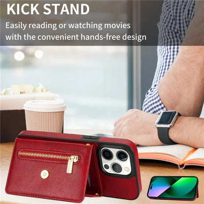 N.BEKUS For iPhone 16 Pro Max Leather Zipper Case Card Holder Phone Cover with Shoulder Strap