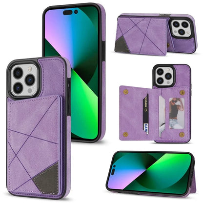 For iPhone 16 Pro Case Line Imprinted Color Splicing Leather Phone Cover