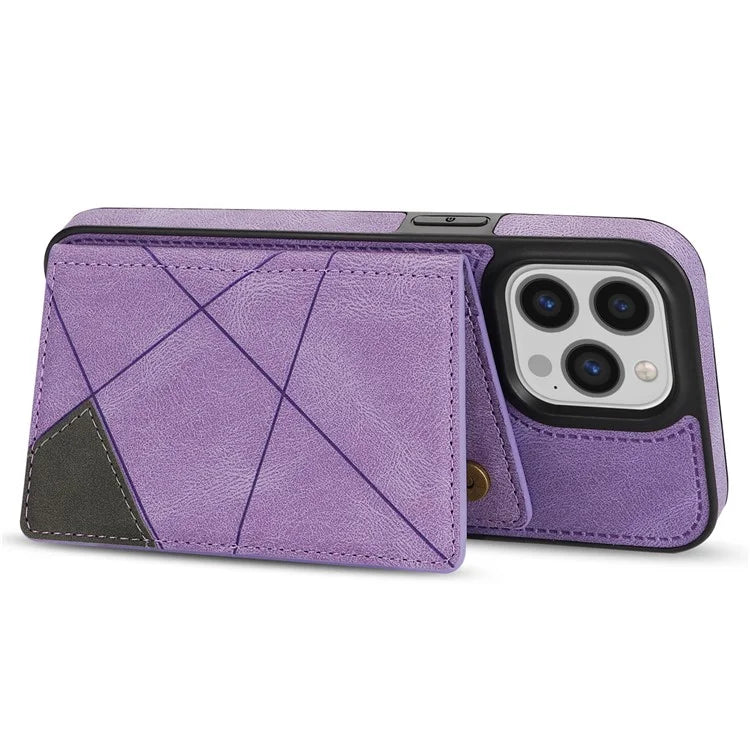 For iPhone 16 Pro Case Line Imprinted Color Splicing Leather Phone Cover