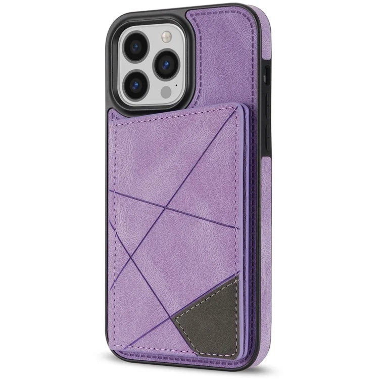 For iPhone 16 Pro Case Line Imprinted Color Splicing Leather Phone Cover