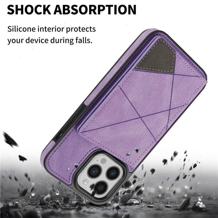 For iPhone 16 Pro Case Line Imprinted Color Splicing Leather Phone Cover